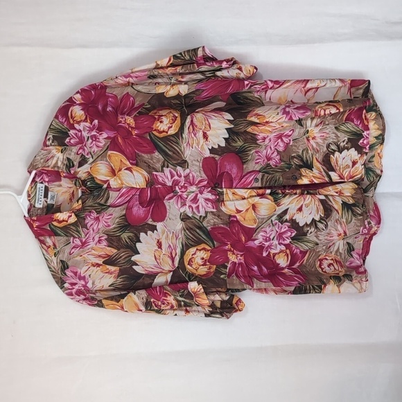VTG Express Floral Silk Short Sleeve Button Up Shirt Size Medium - Picture 1 of 5